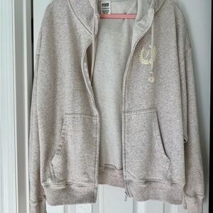 PINK Victoria's Secret Heather Oatmeal Beige Zip-Up Hoodie